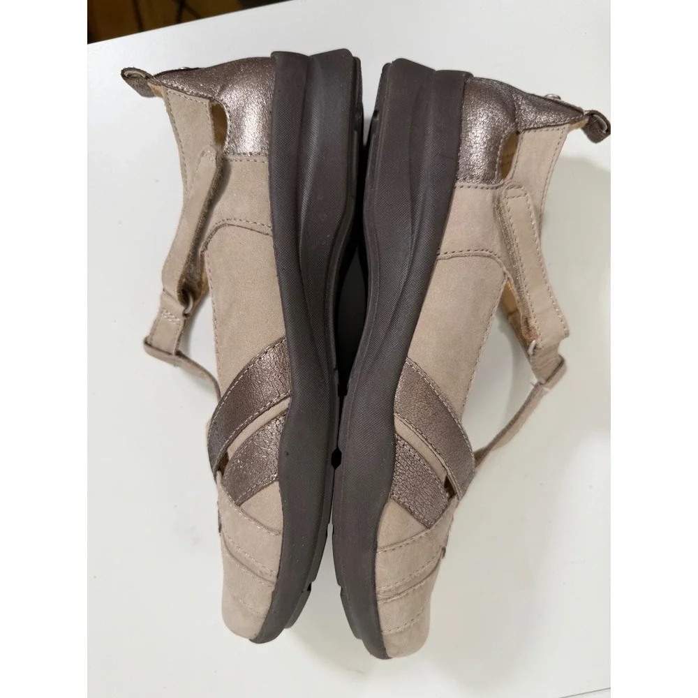 Earth Ocelot Taupe Metallic Bronze Leather Comfort Mary Jane Flats Shoes 8